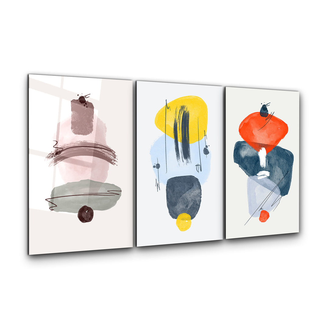 ・"Abstract Shapes and Lines - Trio"・Glass Wall Art