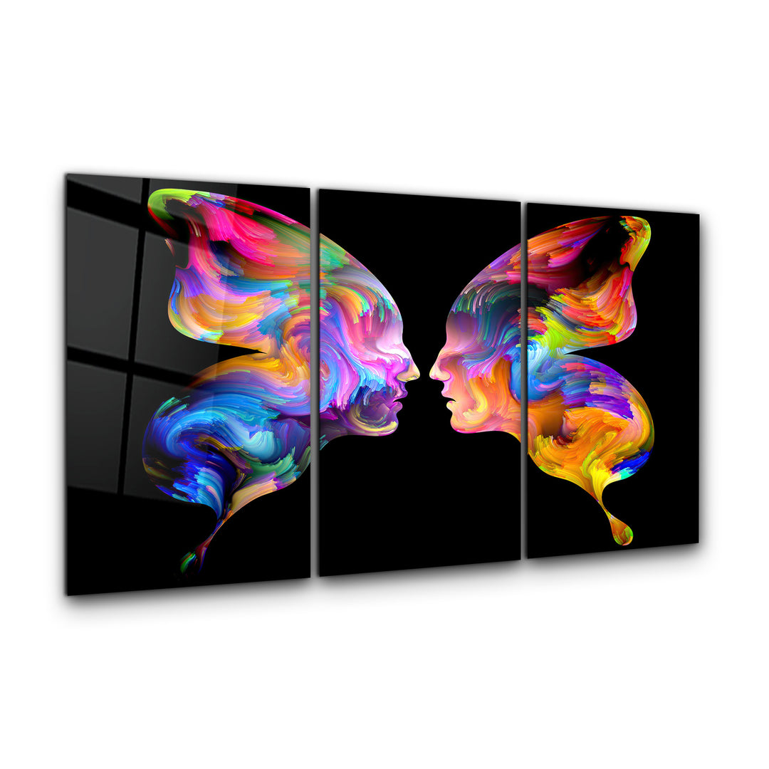 ・"Butterfly Abstract Faces - Trio"・Glass Wall Art