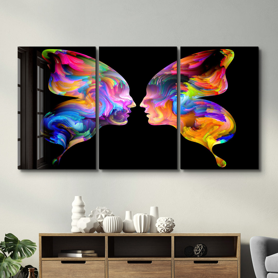 ・"Butterfly Abstract Faces - Trio"・Glass Wall Art