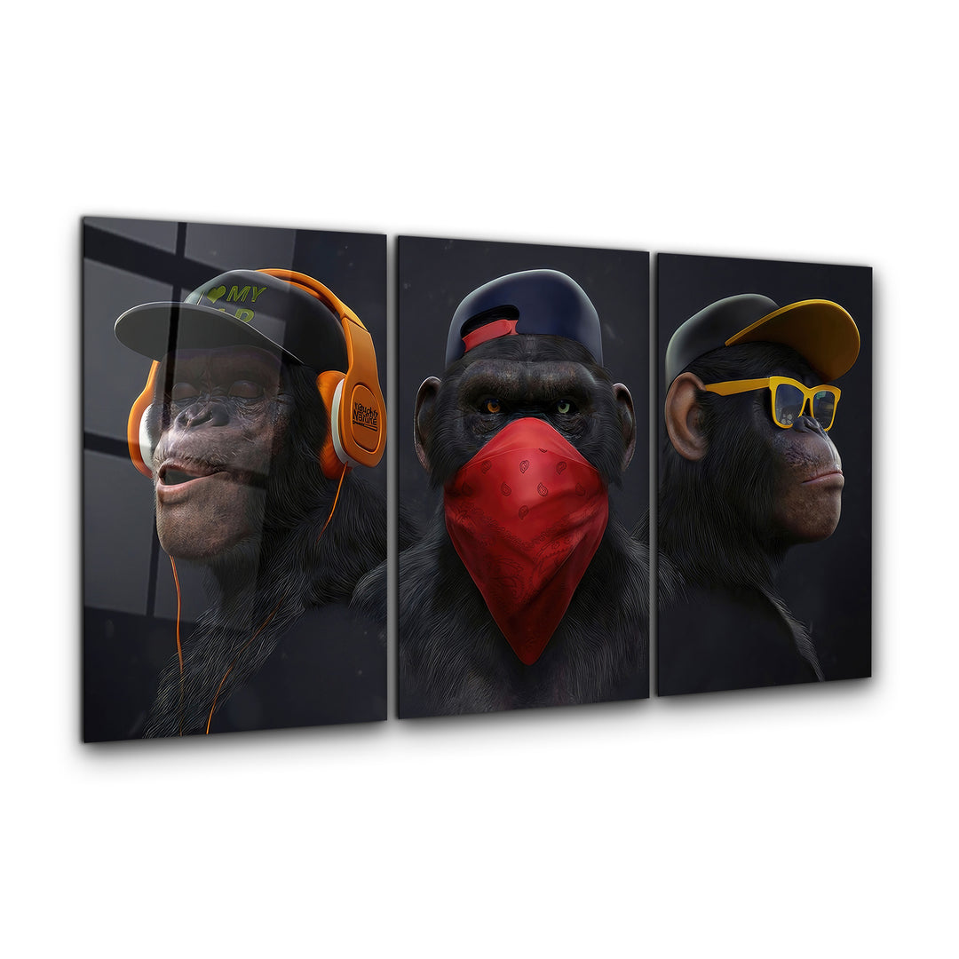 ・"Monkeys Gang - Trio"・Glass Wall Art