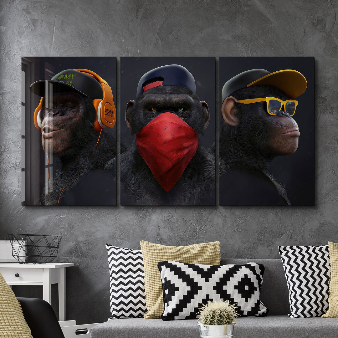 ・"Monkeys Gang - Trio"・Glass Wall Art