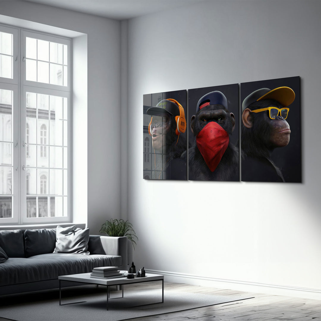 ・"Monkeys Gang - Trio"・Glass Wall Art