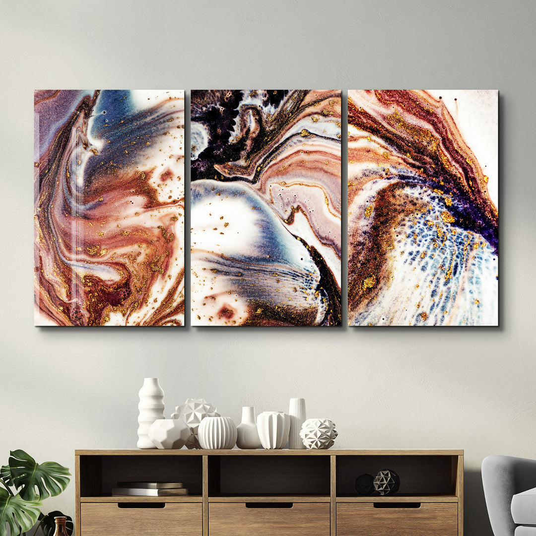 ・"Marble with Golden Dust - Trio"・Glass Wall Art