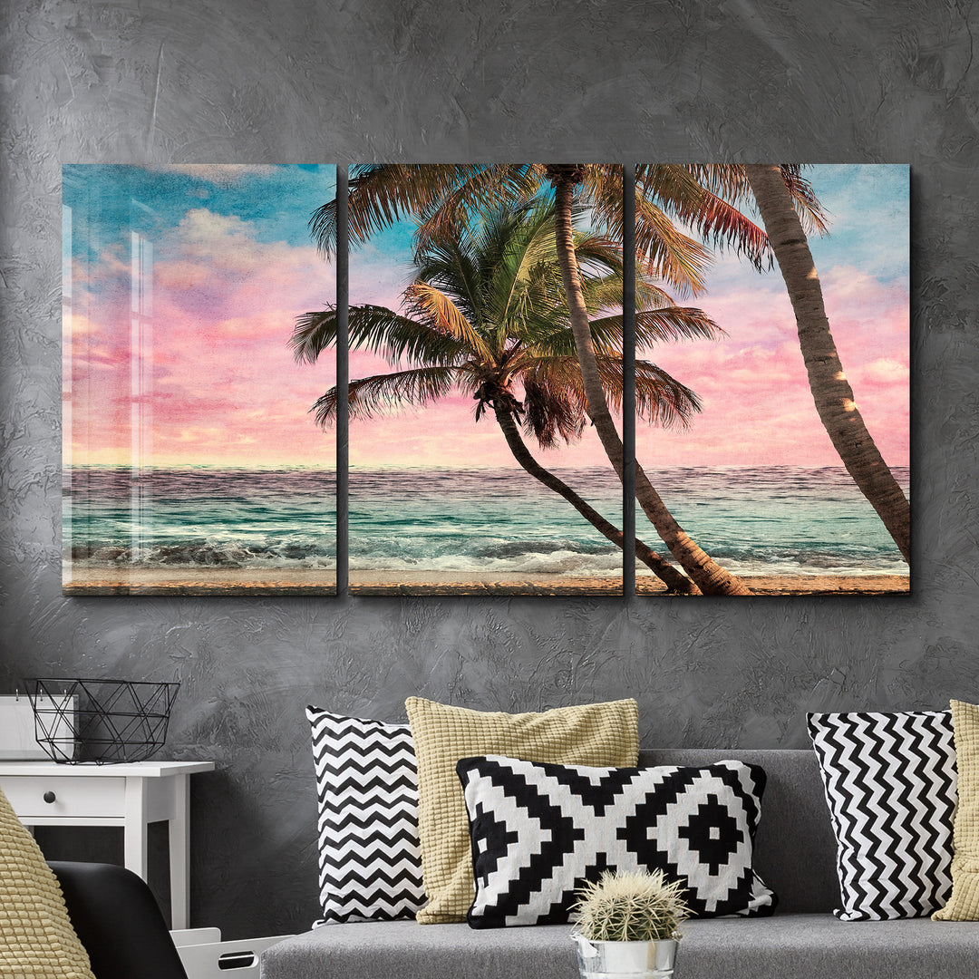 ・"Palm Beach Retro Filter - Trio"・Glass Wall Art