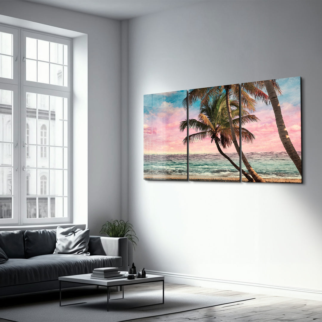 ・"Palm Beach Retro Filter - Trio"・Glass Wall Art