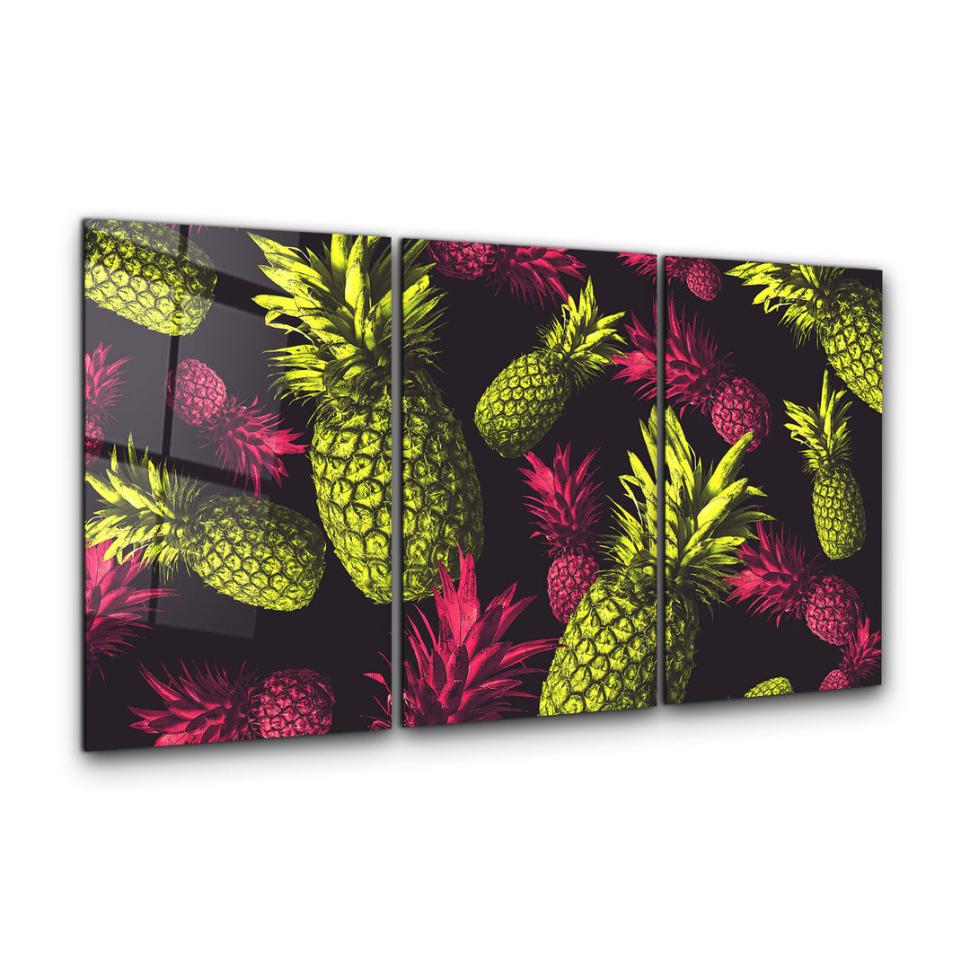 ・"Colorful Pineapples - Trio"・Glass Wall Art