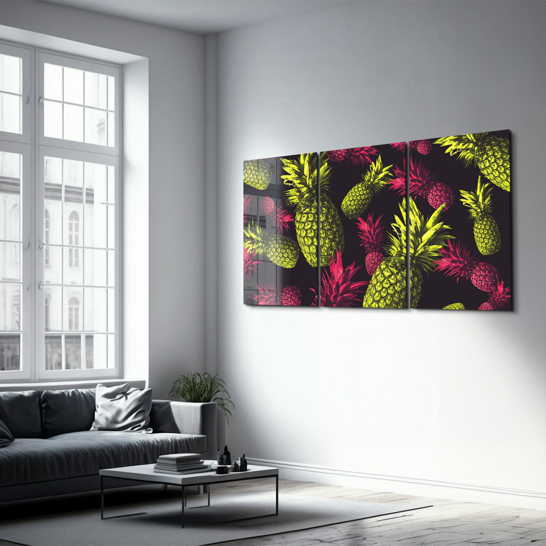 ・"Colorful Pineapples - Trio"・Glass Wall Art