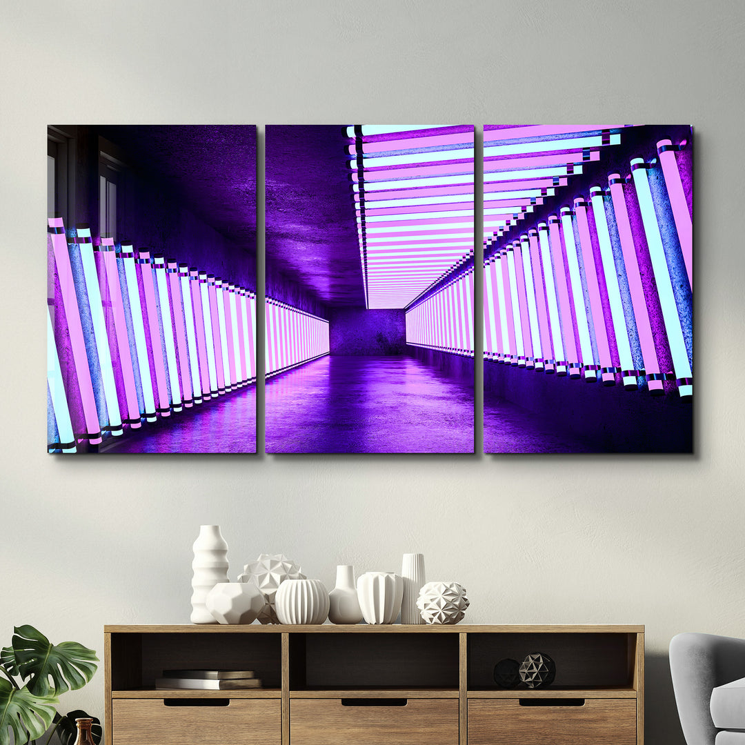 ・"Neon Road - Trio"・Glass Wall Art