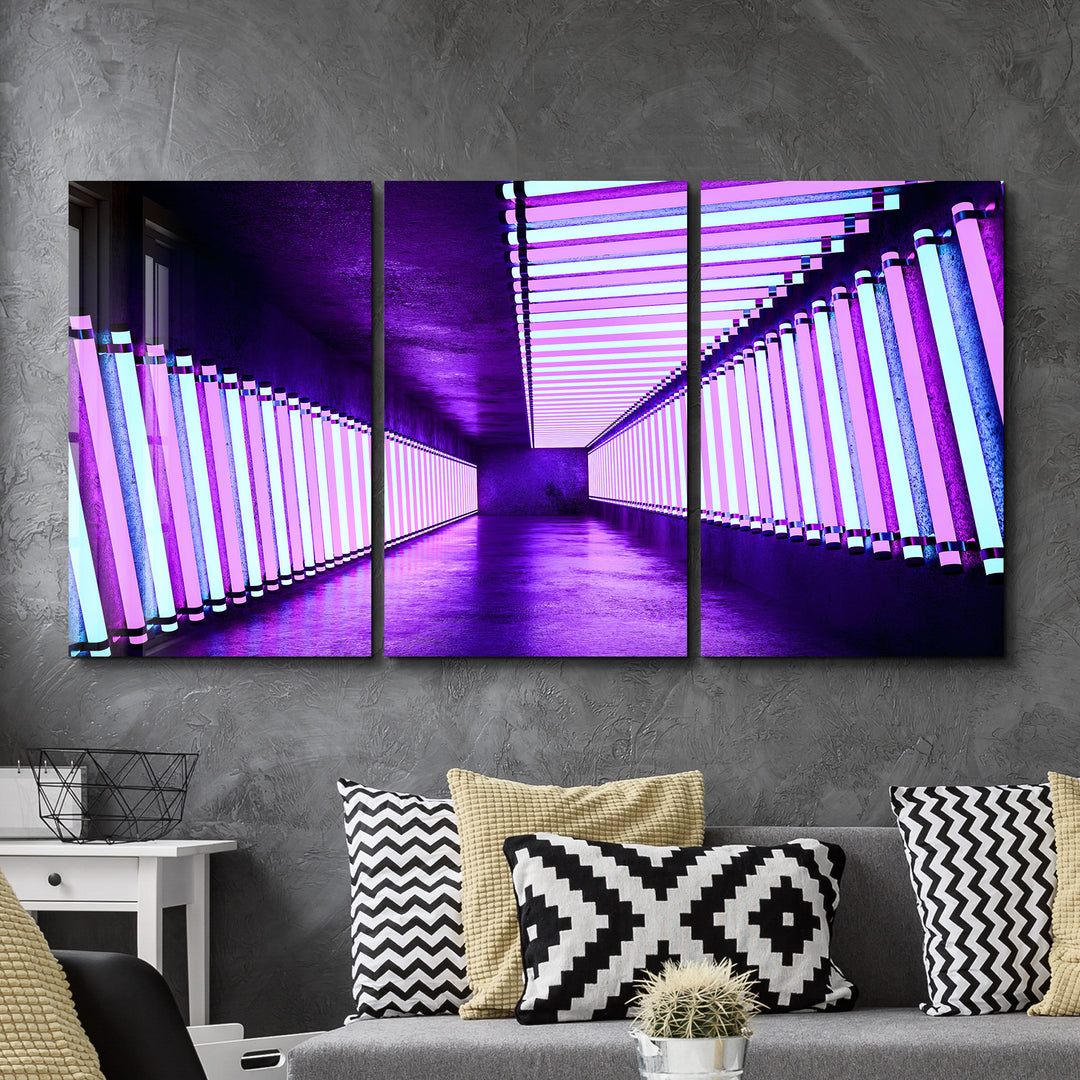 ・"Neon Road - Trio"・Glass Wall Art