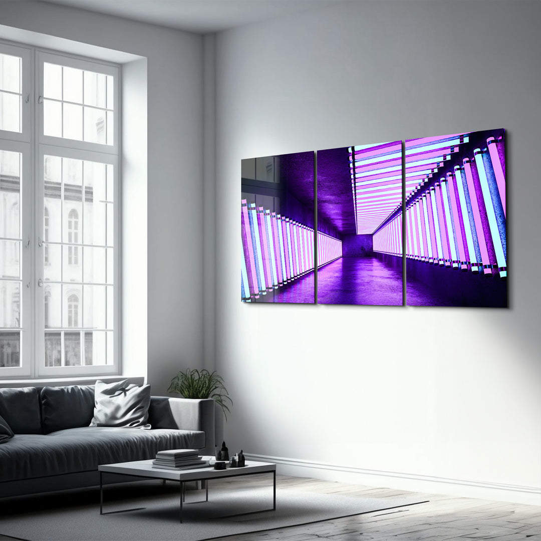 ・"Neon Road - Trio"・Glass Wall Art