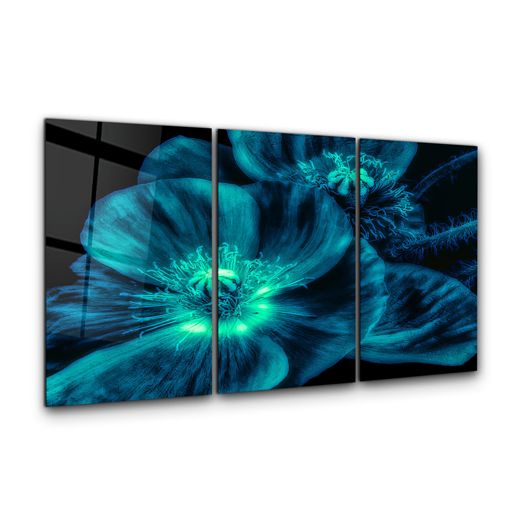 ・"Macro Flower Blue - Trio"・Glass Wall Art