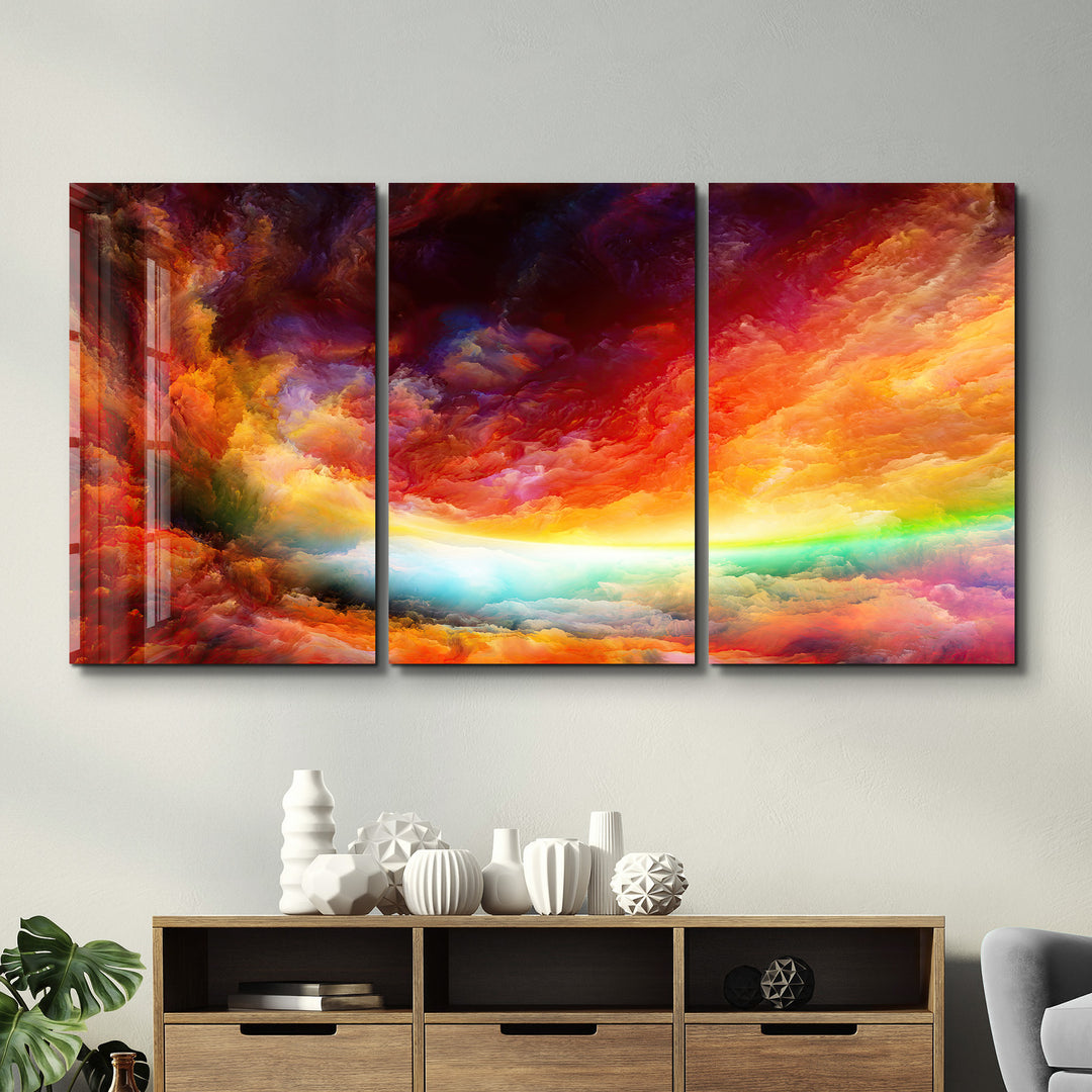 ・"Rainbow Clouds - Trio"・Glass Wall Art