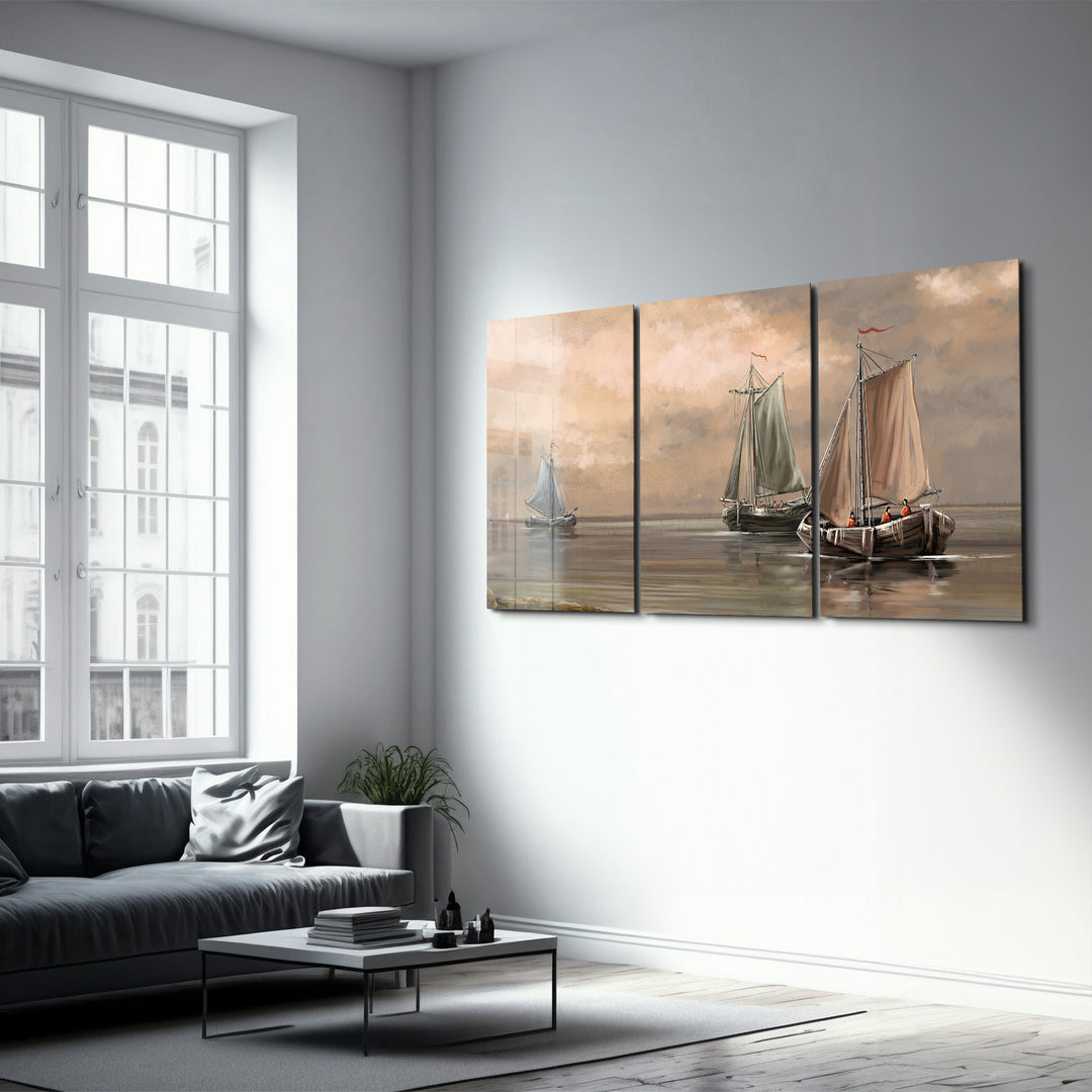 ・"Oil Painting Old Sea - Trio"・Glass Wall Art