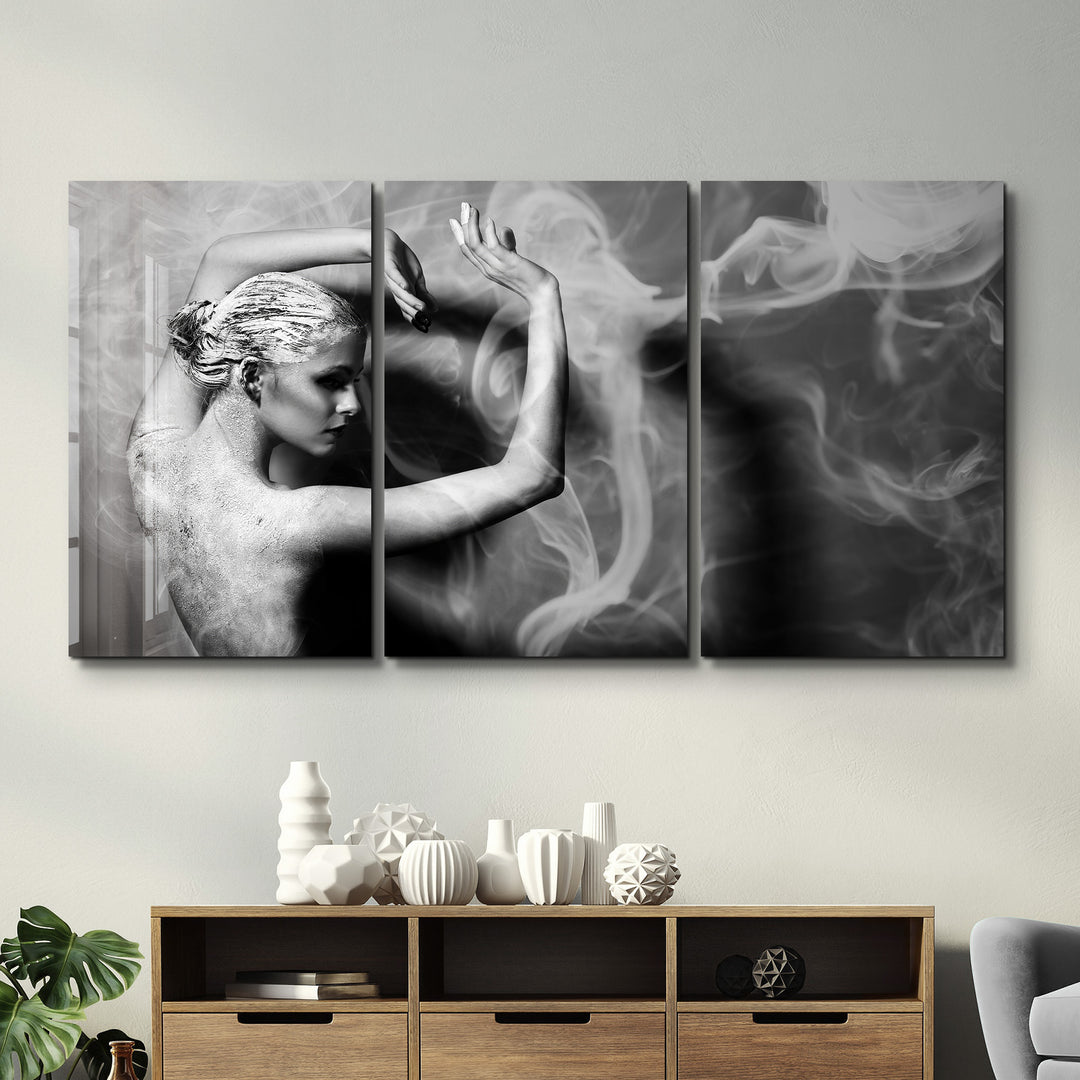 ・"Dancing with Smoke - Trio"・Glass Wall Art