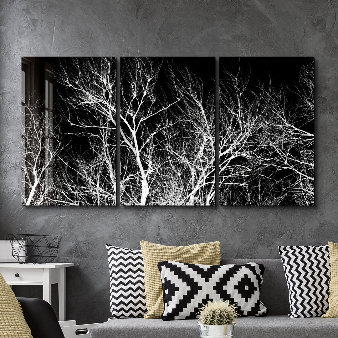 ・"Dried Branches Black and White - Trio"・Glass Wall Art