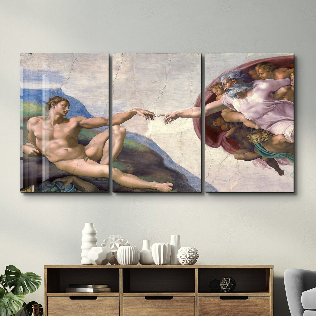 ・"Michelangelo - The Creation of Adam - Trio"・Glass Wall Art