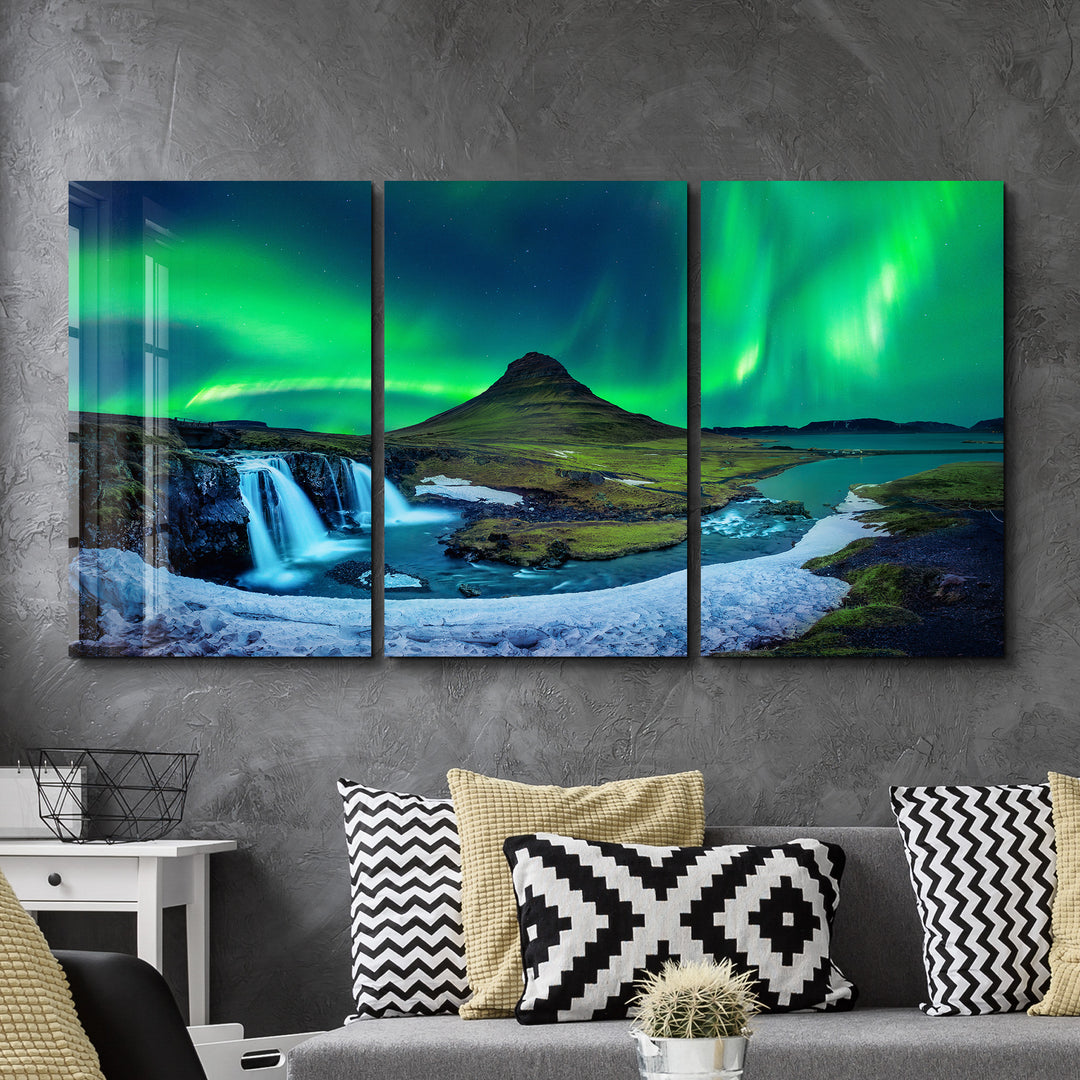 ・"Aurora Borealis - Northern Lights - Trio"・Glass Wall Art