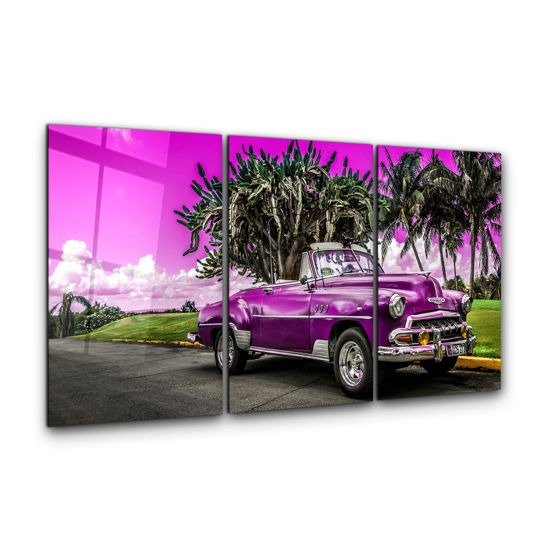 ・"Pink Chevy - Trio"・Glass Wall Art