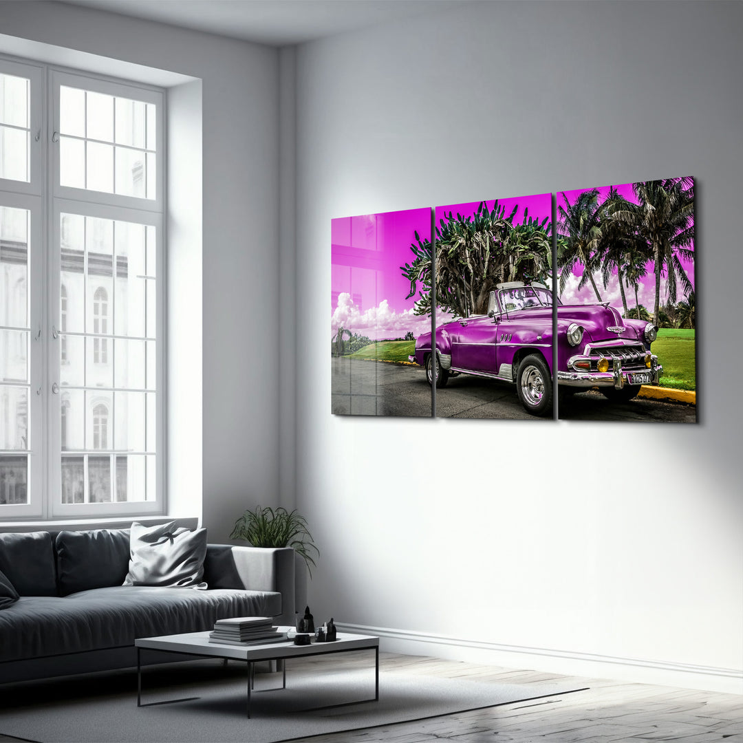 ・"Pink Chevy - Trio"・Glass Wall Art