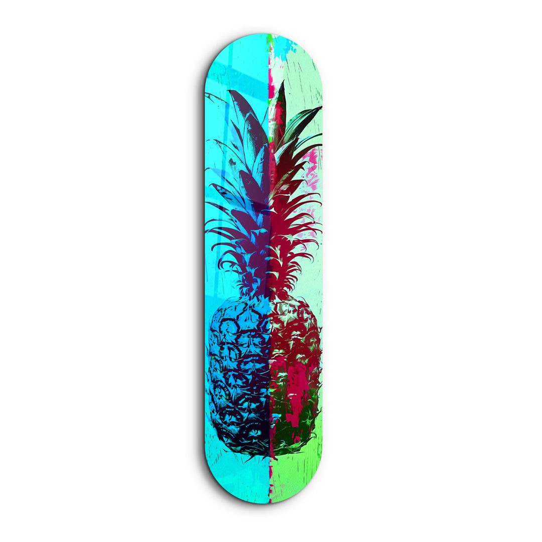 Ananas Lime Blue | Glass Wall Art