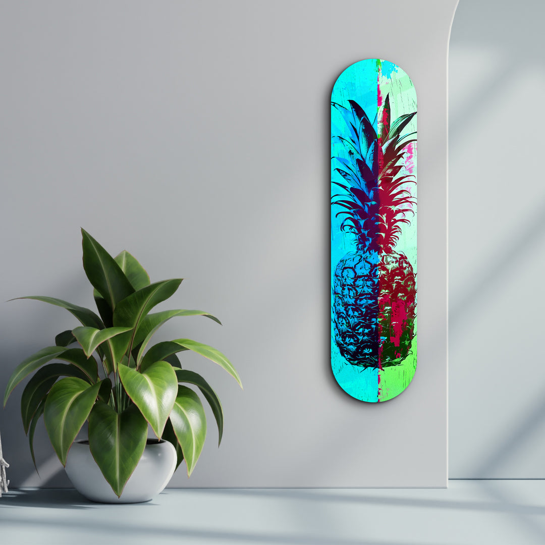 Ananas Lime Blue | Glass Wall Art