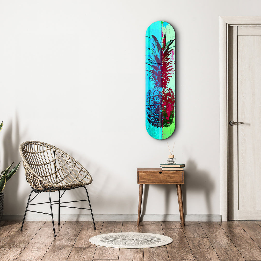 Ananas Lime Blue | Glass Wall Art