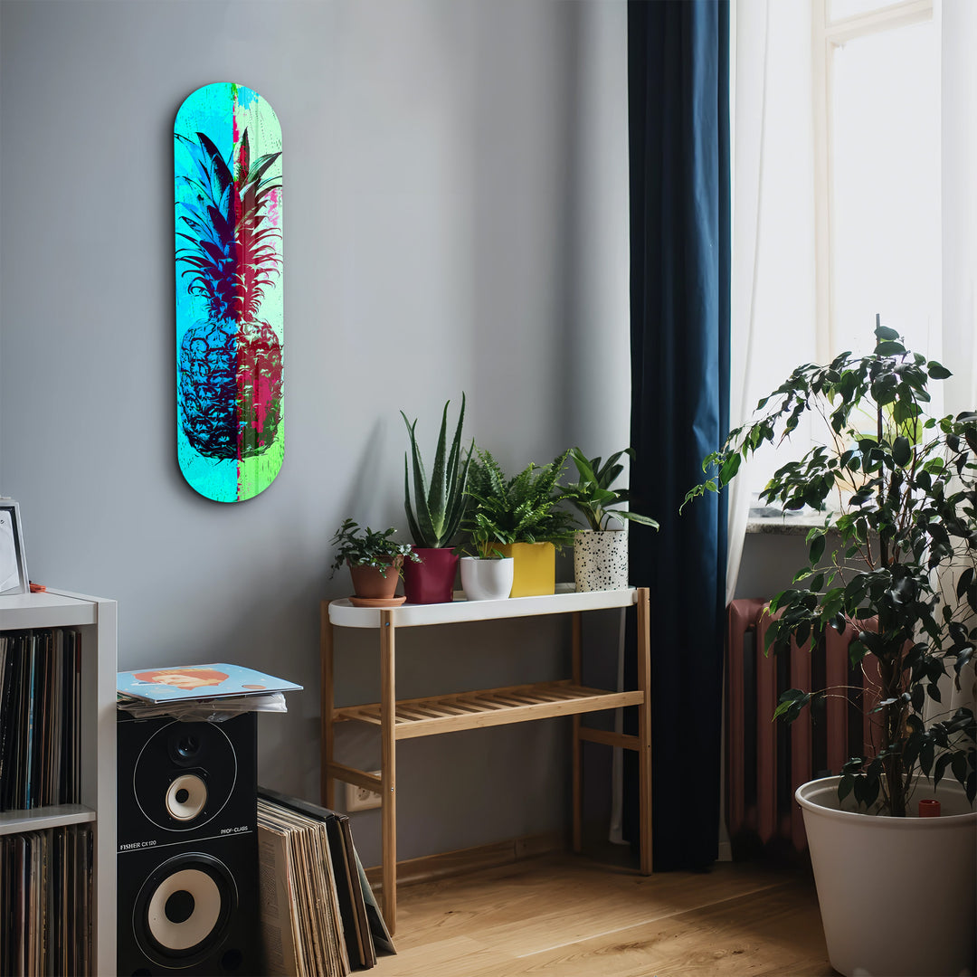 Ananas Lime Blue | Glass Wall Art