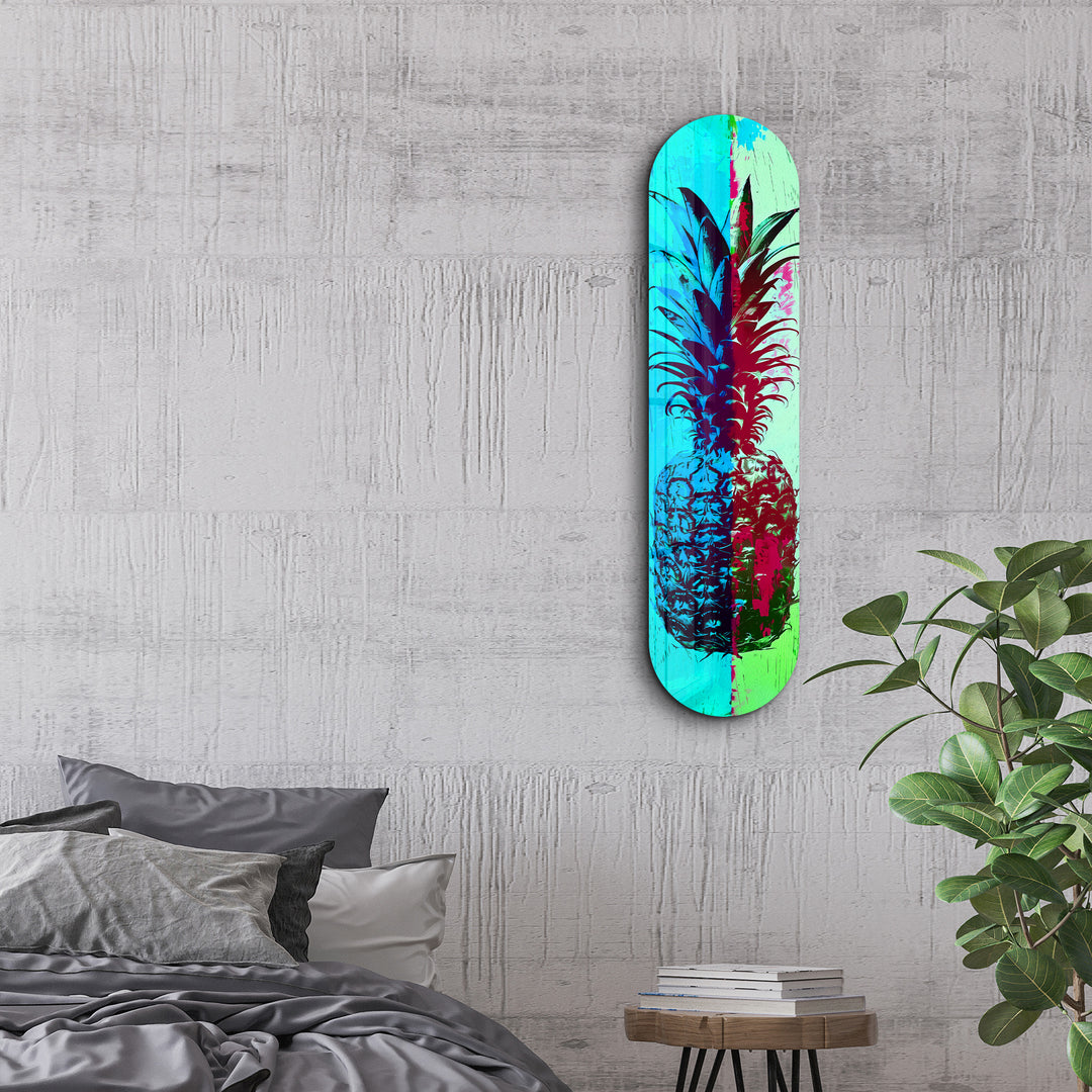 Ananas Lime Blue | Glass Wall Art