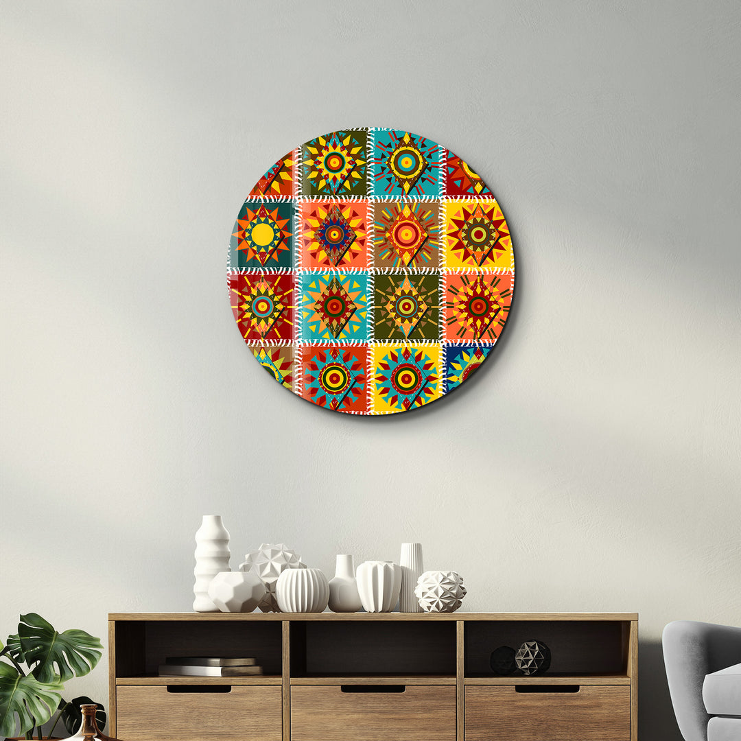 ・"Patchwork 2"・Rounded Glass Wall Art