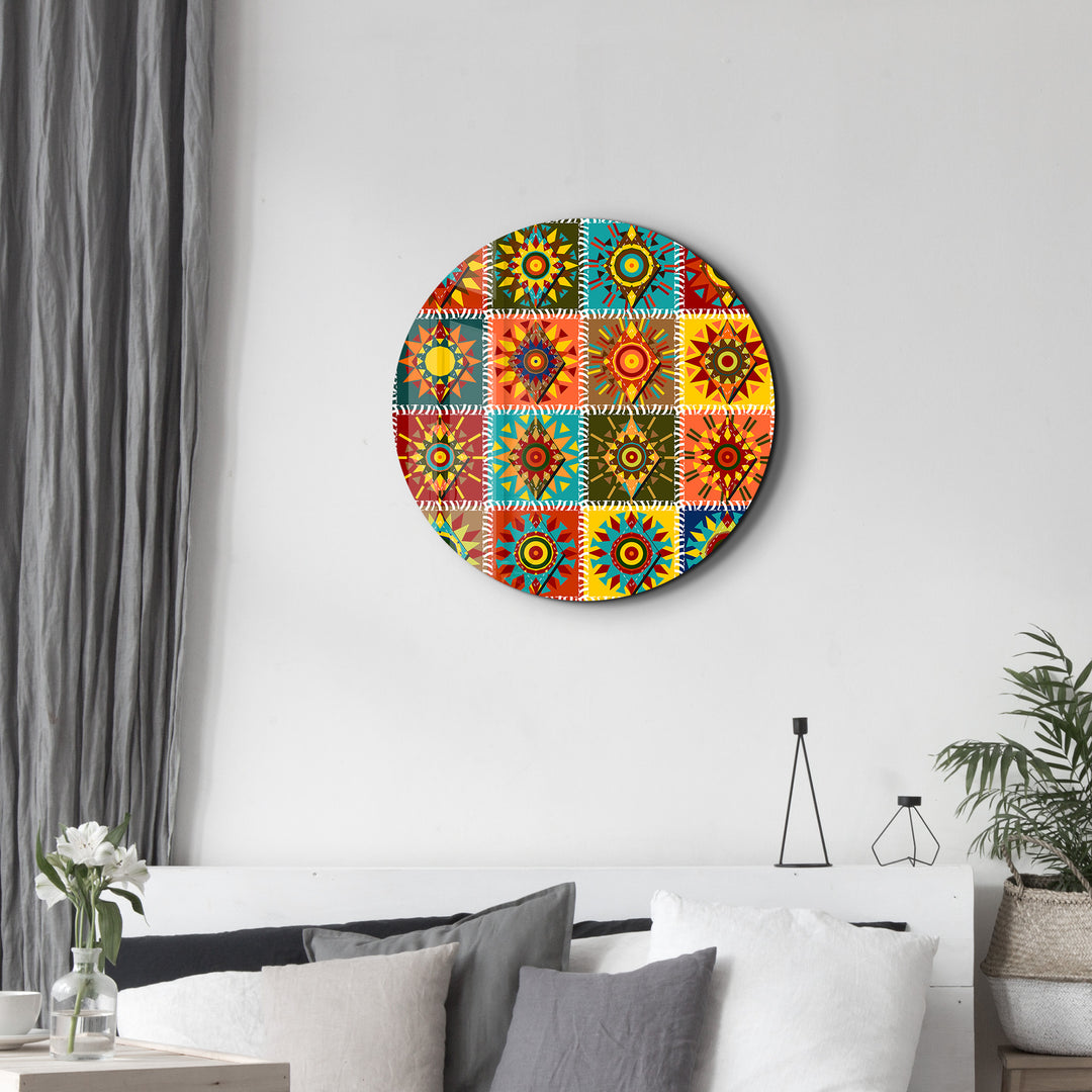 ・"Patchwork 2"・Rounded Glass Wall Art