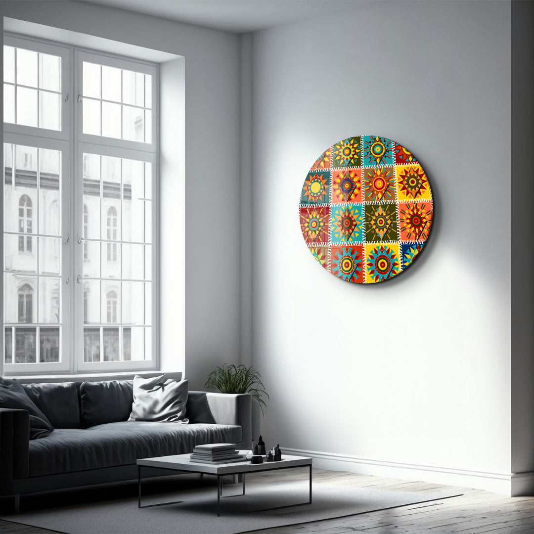 ・"Patchwork 2"・Rounded Glass Wall Art