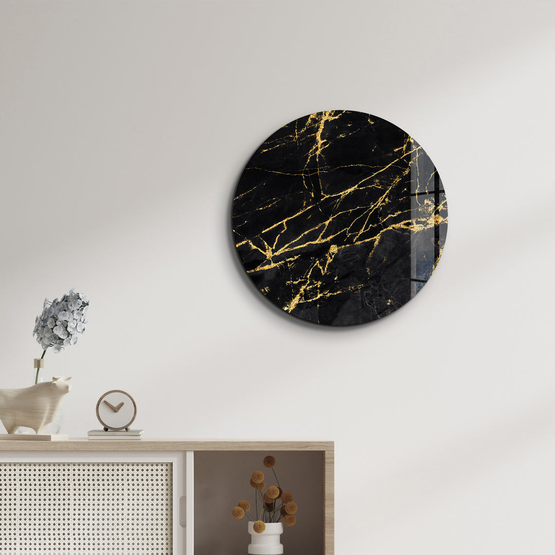 ・"Black Marble"・Rounded Glass Wall Art