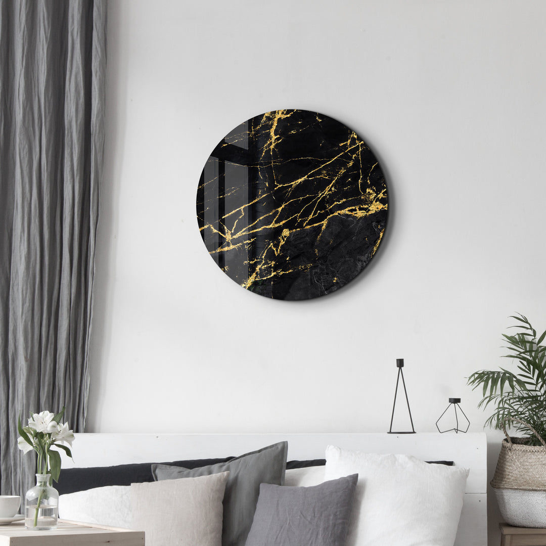 ・"Black Marble"・Rounded Glass Wall Art