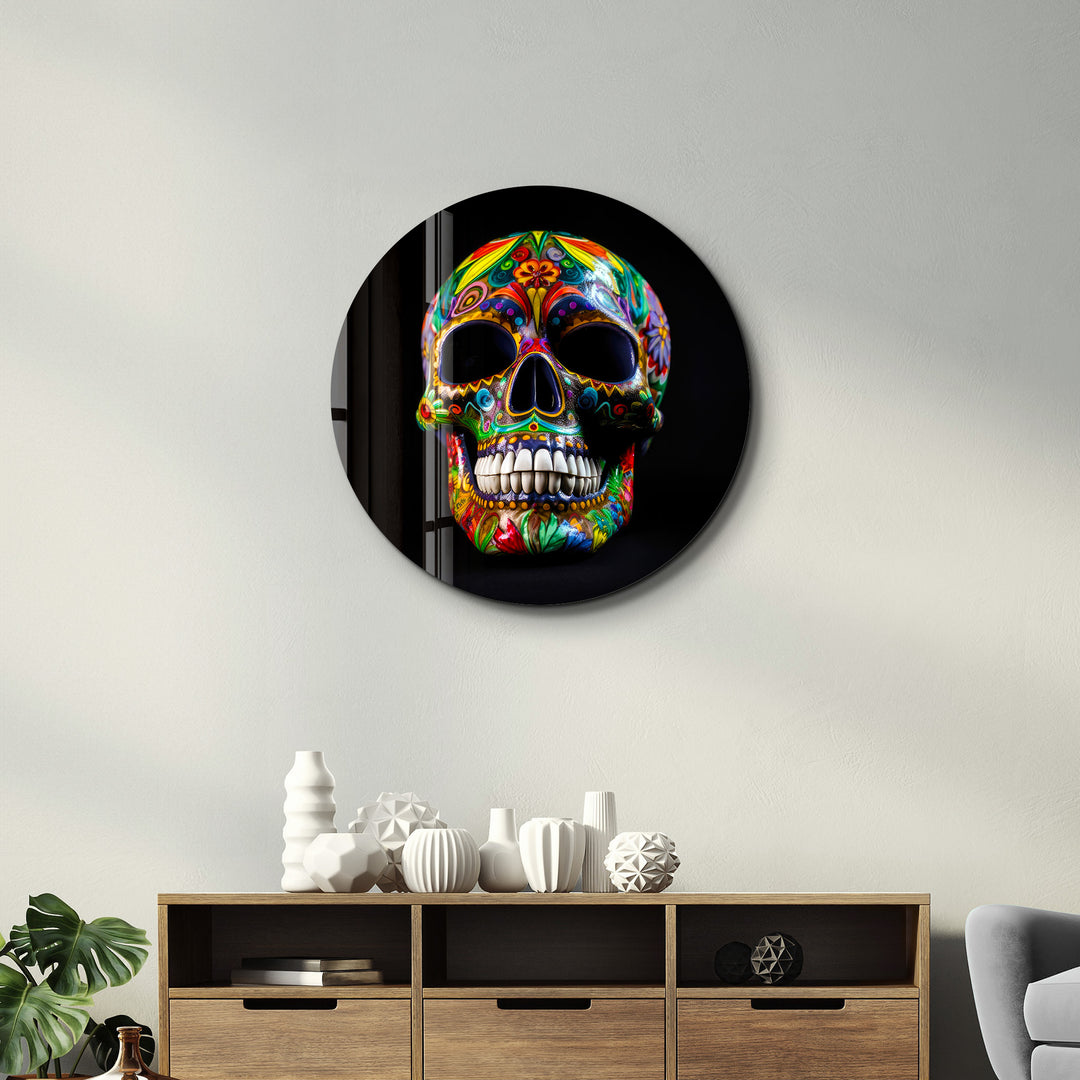 ・"Mexican Sugar Skull"・Rounded Glass Wall Art