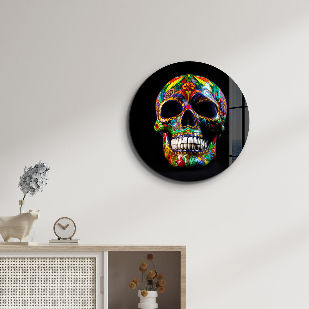 ・"Mexican Sugar Skull"・Rounded Glass Wall Art