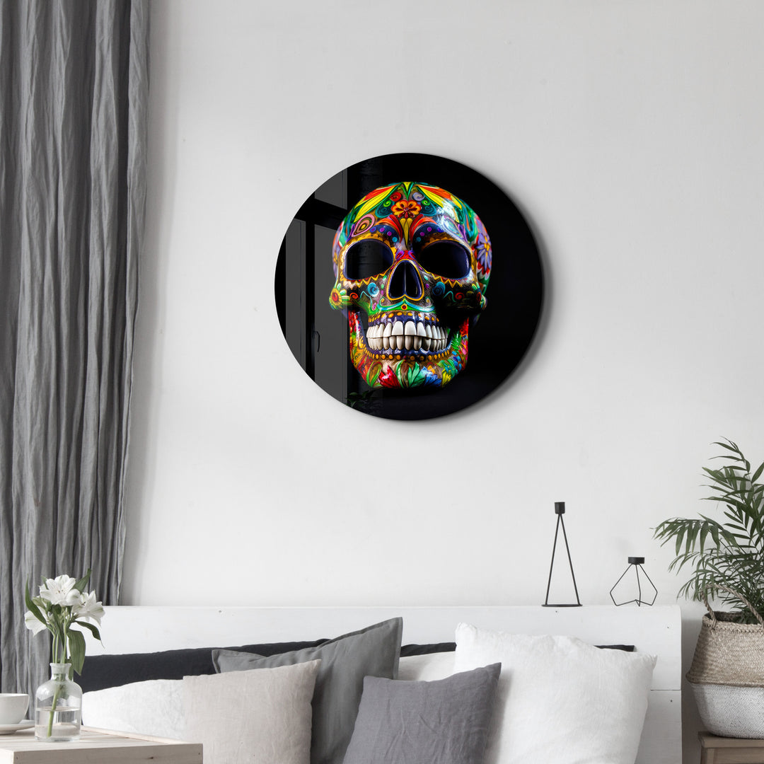 ・"Mexican Sugar Skull"・Rounded Glass Wall Art