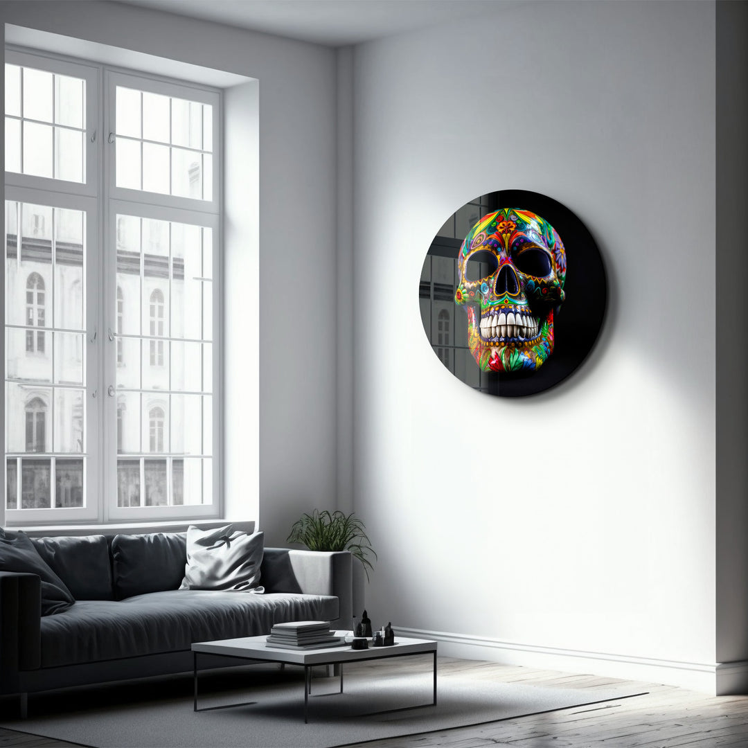 ・"Mexican Sugar Skull"・Rounded Glass Wall Art