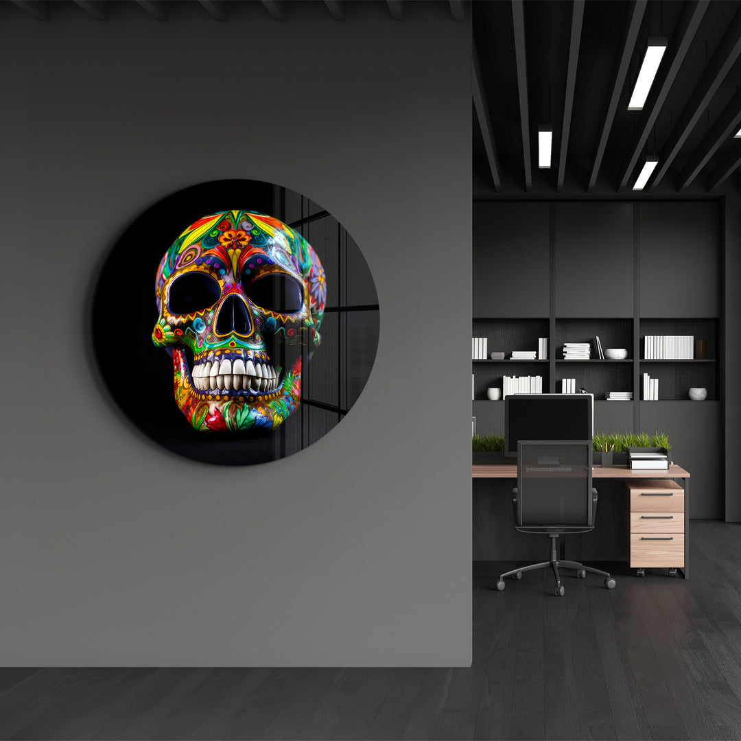 ・"Mexican Sugar Skull"・Rounded Glass Wall Art