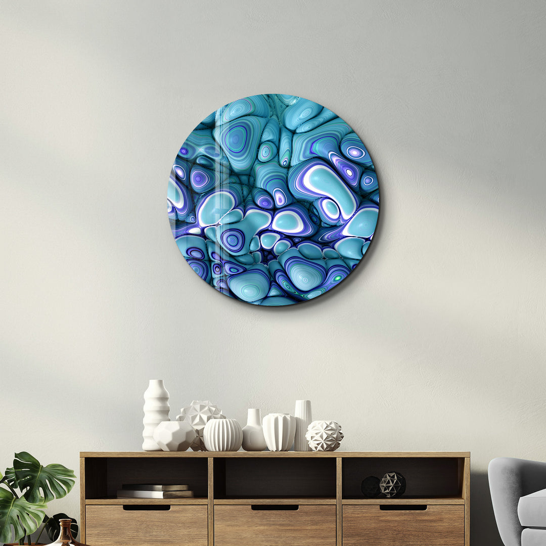 ・"Turquoise Abstract"・Rounded Glass Wall Art