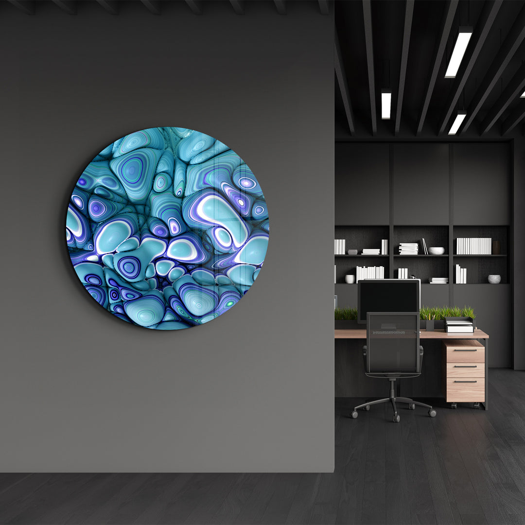 ・"Turquoise Abstract"・Rounded Glass Wall Art