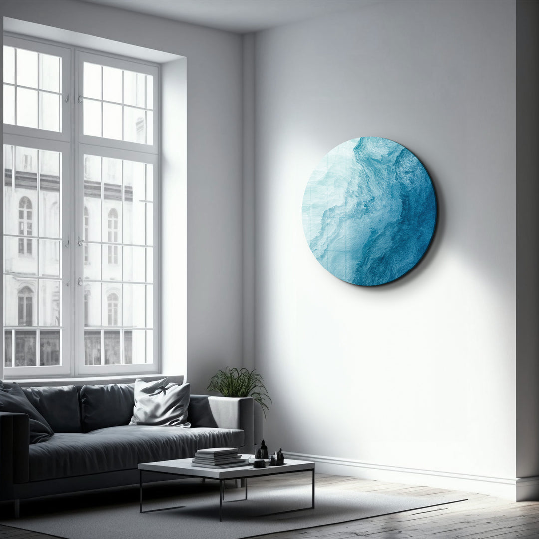 ・"Blue Paint Waves"・Rounded Glass Wall Art