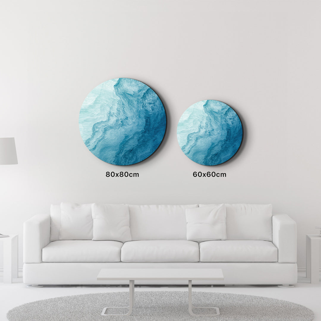 ・"Blue Paint Waves"・Rounded Glass Wall Art