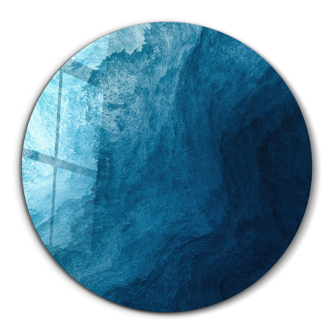 ・"Blue Paint Waves 2"・Rounded Glass Wall Art