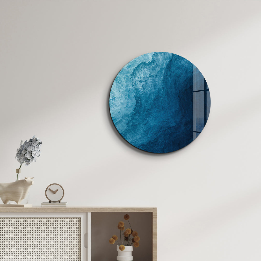 ・"Blue Paint Waves 2"・Rounded Glass Wall Art