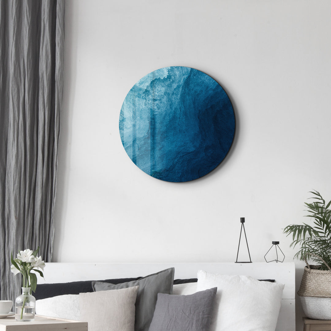 ・"Blue Paint Waves 2"・Rounded Glass Wall Art