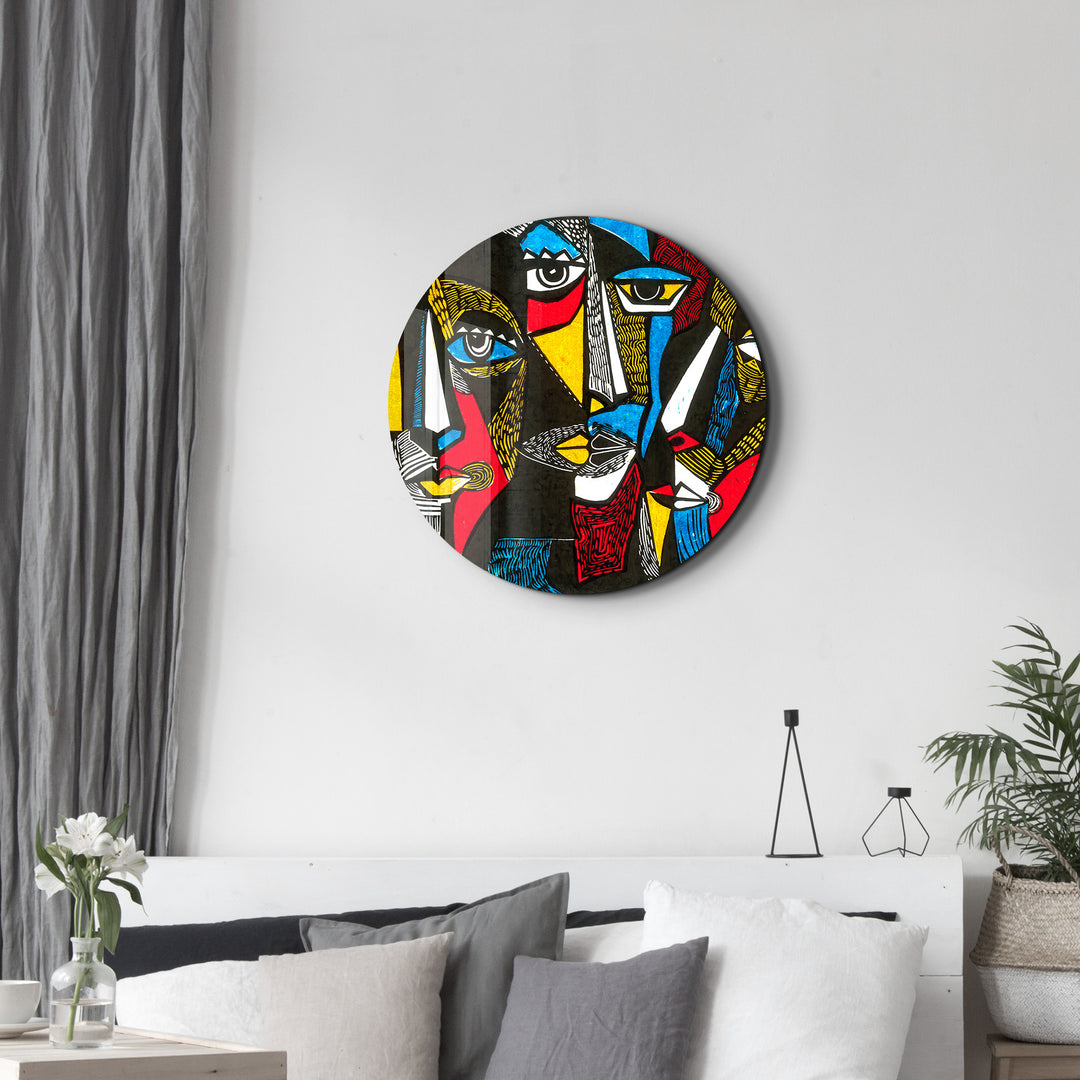 ・"African Faces Colorful"・Rounded Glass Wall Art