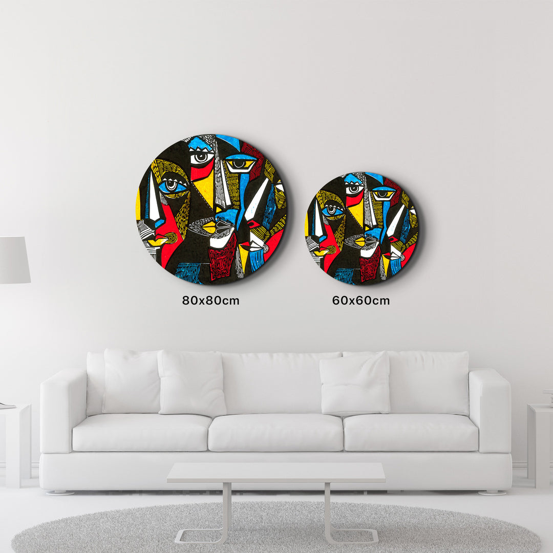 ・"African Faces Colorful"・Rounded Glass Wall Art