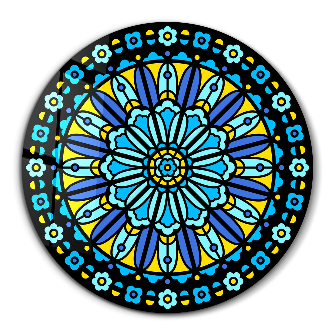 Neon Mandala Harmony 2 | Rounded Glass Wall Art