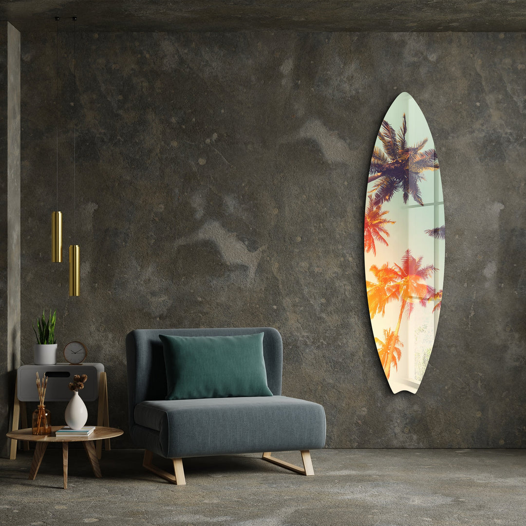 Paradise Palms | Surfboard Glass Wall Art