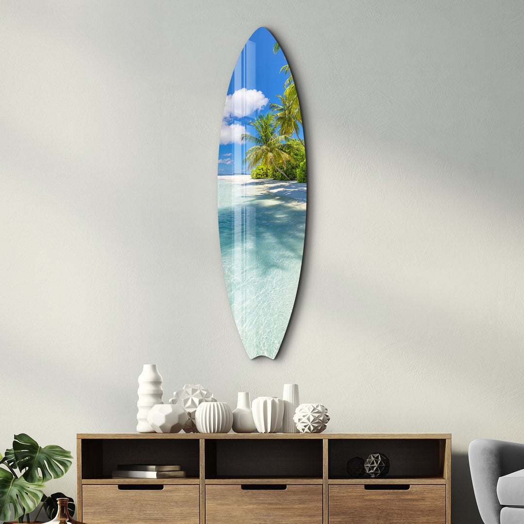 Palm Paradise | Surfboard Glass Wall Art